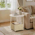 Rundt sidebord med stofopbevaringskurv